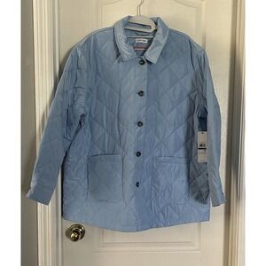 Calvin Klein Quilted Barn Coat Jacket Snap Front Pockets Light Blue Womens XL